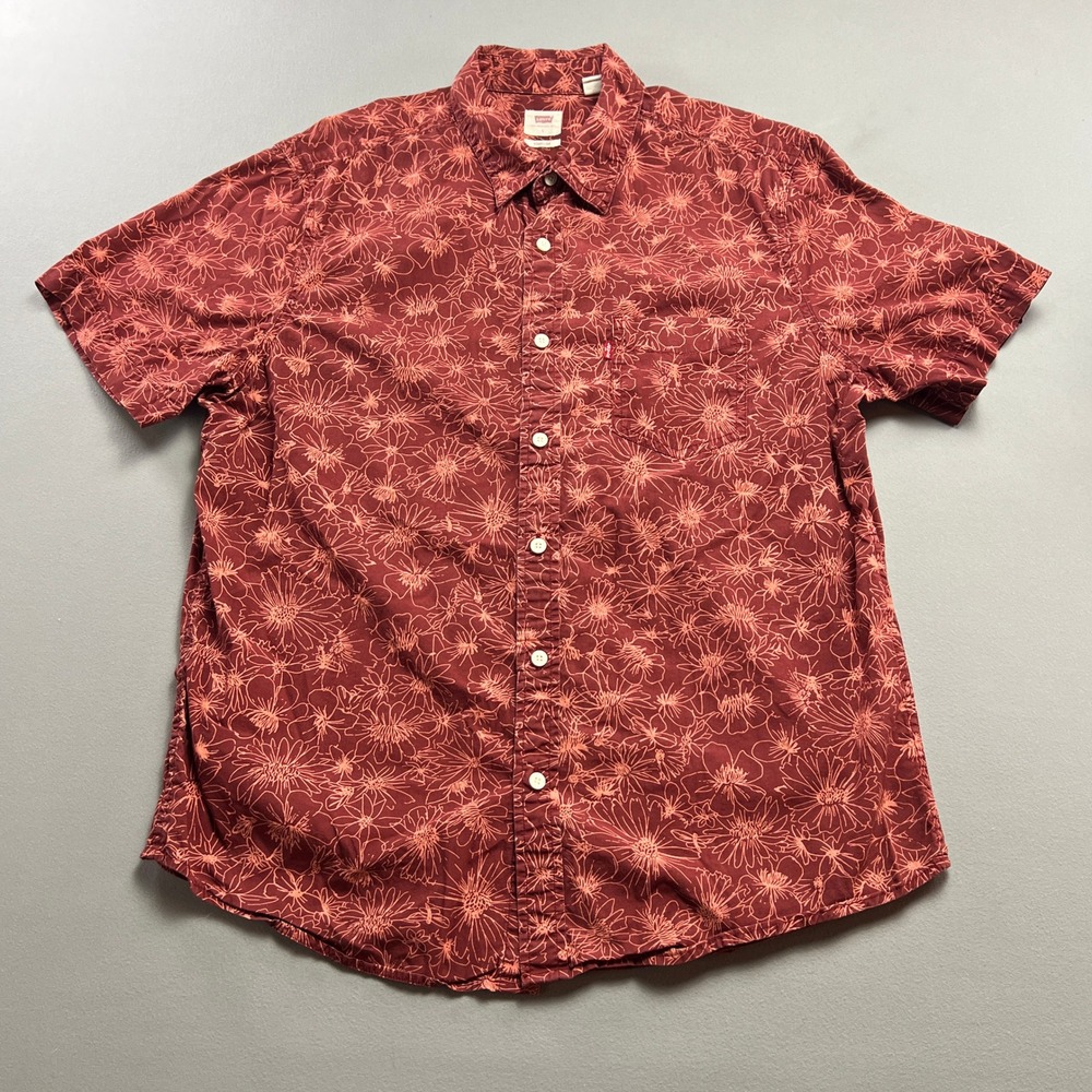Levi's Shirt Mens L Multicolor Floral Cotton Point Collar Curved Hem Button Up